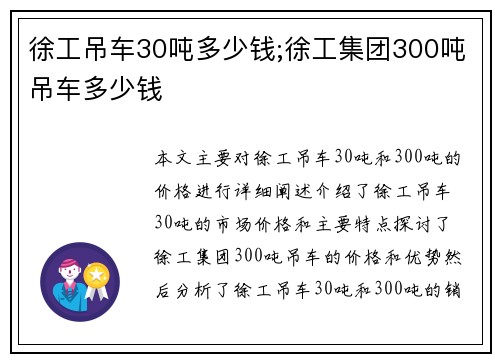 徐工吊车30吨多少钱;徐工集团300吨吊车多少钱