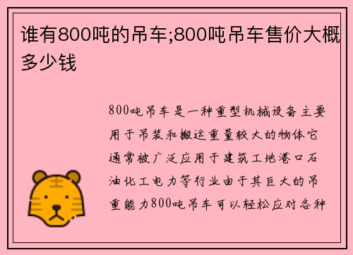 谁有800吨的吊车;800吨吊车售价大概多少钱